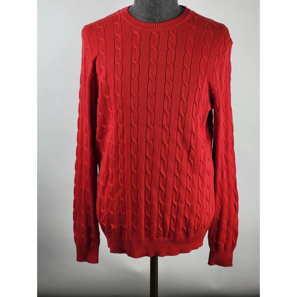 Suéter Club Room Para Hombres Medio Rojo Tejido con Cable Cuello Redondo Prendas Exteriores Pullover Nuevo con Etiquetas Foto 2 de 4