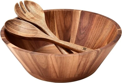 Wooden Salad Bowl, 12'' Acacia Wood Large Salad Bowl Set Big Salad Serving Bowl