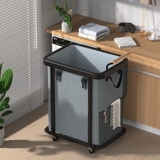40 Gal 150L Laundry Hamper with Lid, Leather Patchwork Laundry Basket with Rol