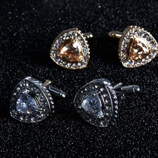 Men's Cufflinks Steel Metal Cuff Links Business Groom Blue Crystal Stone Gift
