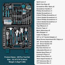 281 Pcs Home Tool Kit Portable Complete General Hand Tool Set Blue - Image 2