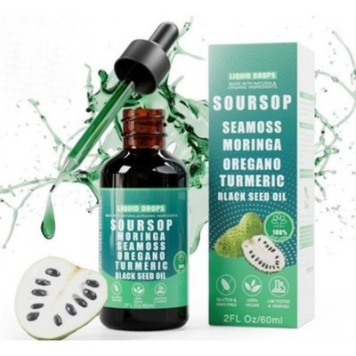 Soursop Pure Liquid Drops 10-in-1 with Sea Moss,Moringa & Turmeric,for Wellness