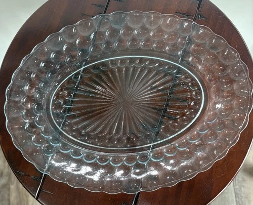 Anchor Hocking Bubble Blue 12” Oval Depression Glass Tray Platter 1942-1948