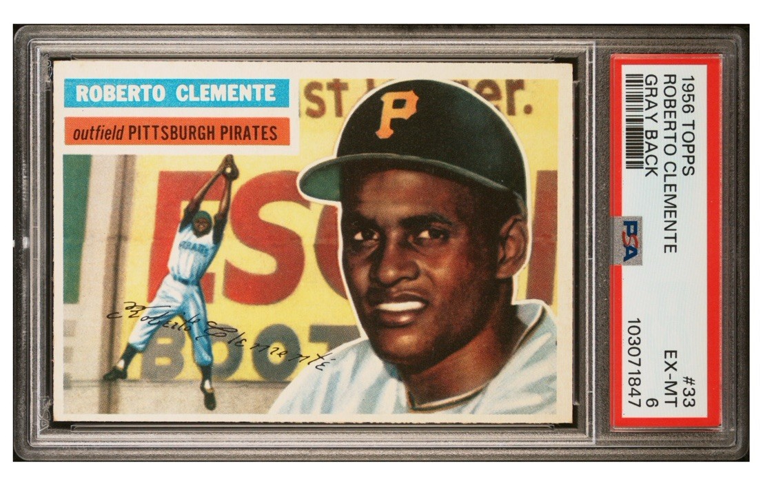 1956 TOPPS #33 ROBERTO CLEMENTE PIRATES HOF GRAY BACK PSA 6 EX-MT