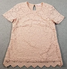 TEDDI ROSE Top Women’s Small Pink Floral Lace Short Sleeve Romantic Date Stretch