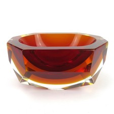 Murano Glas Aschenbecher Blockascher Sommerso Geode Bowl Vintage Rot/Orange #1