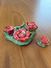 Vintage Mini Tea Set Of Red Flowers On Lily Pad Tiny Set Handmade In Thailand