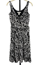 White House Black Market Black White Swirl Drape Neck Sleeveless Dress - Size 4