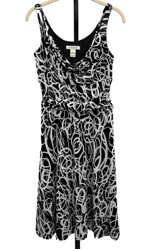 White House Black Market Black White Swirl Drape Neck Sleeveless Dress - Size 4