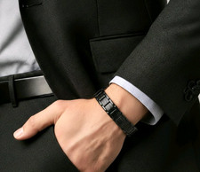 Bracelet Bio Magnétique Double Force Guérison, Stress, Arthrite En Noir