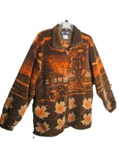 VTG Art Unlimited Sportswear Fleece Full Zip Jacket Size L Autumn Fall Leaves