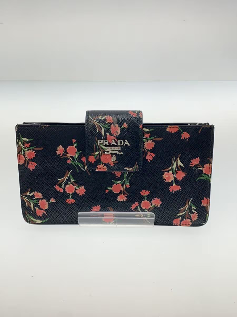 RARE Prada Mini Shoulder Bag with Corner Wear Black Floral Ladies