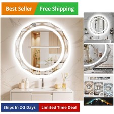 32 Inch Round LED Bathroom Mirror with Lights, Frameless Vanity LED Mirror fo...