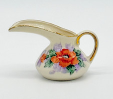 Vtg Hand-Painted Porcelain Creamer w/Orange Poppy Motif & Gold Trim 4.5" long