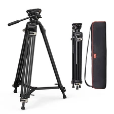 AD-01 Video Tripod, 73" Heavy Duty Tripod with 360 Degree Fluid Head and Quic...