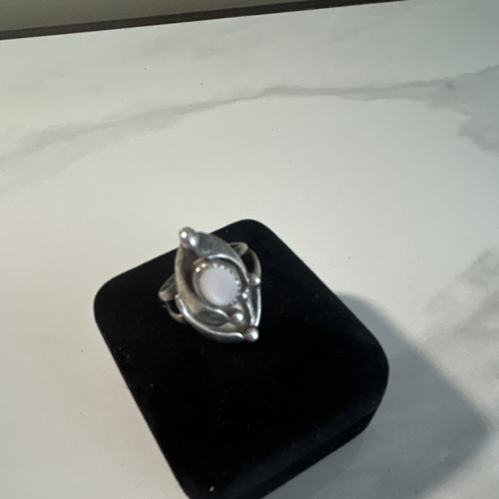 Silver Tone Abstract Statement Ring with White Ov… - image 6