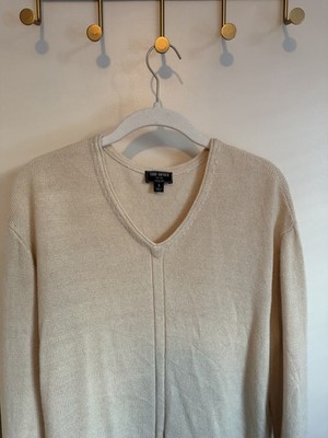 Men s TODD SNYDER Small Linen Vneck Sweater Cream/Off White Sweater