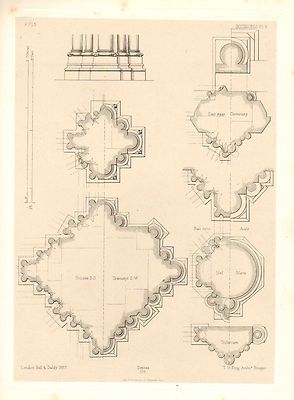 1857 Große Architektur Aufdruck ~ Soissons Cathedral Mittelalterlich Gothic