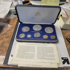 The 1976 Proof Coinage Of Barbados 8 Coin Set. Two Silver Coins. Franklin Mint. 