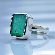 4.25 Carat Natural Emerald Ring for Men/Woman, 925 Sterling Silver Ring