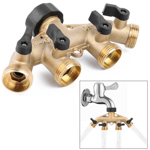 4 Wege 3/4" Wasserverteiler Messing Gartenschlauch Wasserhahn Verteiler Ventil - Bild 12 von 12