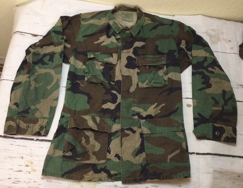 Vintage US Army Camo Woodland Jacket Shirt Military Clothes Uniform Sz M X-Long