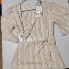 ZARA NEW WOMAN short CUT-OUT RUSTIC SHIRT DRESS IVORY XS  7801/167