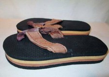 NOS Vintage 80s RAINBOW Flip Flops Two Color Yellow Blush Child Sandals 1 NEW