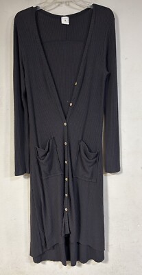 By Together Cardigan Womens Size M Ribbed Knit Gray Button Front Duster