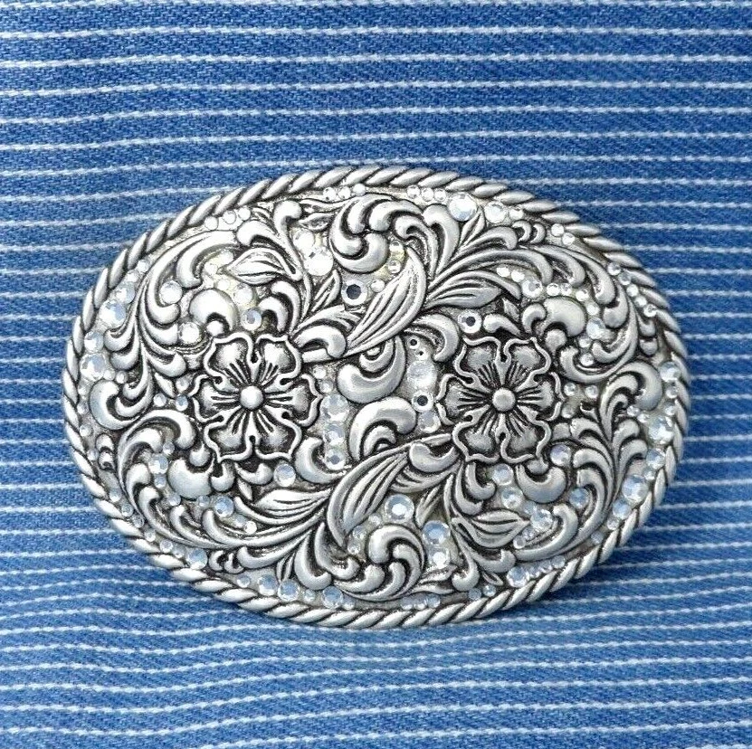 Cinturón Western Floral Pergamino Hebilla Estrás Vaquera Vintage Años 80 Nocona .BMW761 Foto 2 de 4