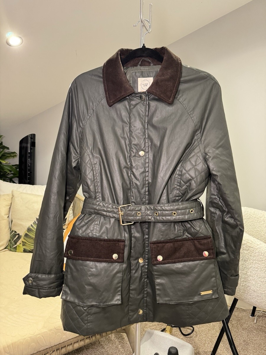 River Island Khaki Belted Heritage Waxed Jacket Size 10 UK