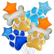 10 Pcs Dog Paw Balloons Blue Foil Bone Balloons for Puppy Dog Birthday Baby S...