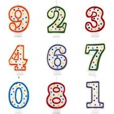 New BIRTHDAY Cake Podka Dot Topper CANDLE  Amscan NUMBER 0-9 Party 3" Candles