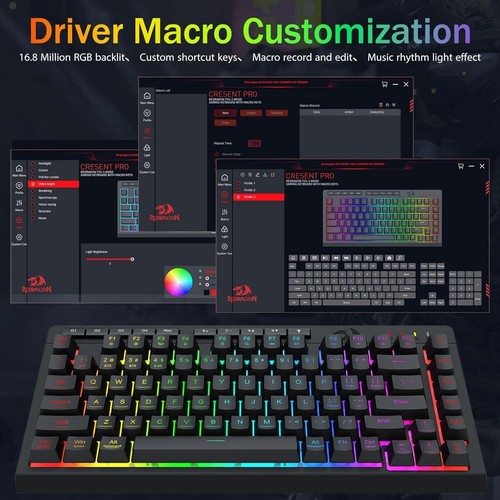 REDRAGON WIRELESS RGB GAMING KEYBOARD ON-BOARD MACRO KEYS BLUETOOTH/2.4GHz/USB - Picture 7 of 9