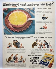 1943 Liptons Noodle Soup Had My Family Goggle Eyed Print Ad Man Cave Art Deco