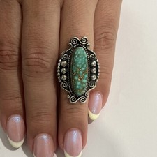 Vintage Navajo Sterling Silver Turquoise Ring Size 7   V 