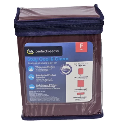 Serta Perfect Sleeper Stay Cool & Clean Full Complete Sheet Set 4pc Maroon Red