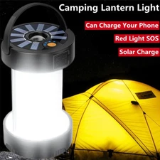 Portable Solar Camping Lantern LED Tent Light Rechargeable Flashlight Power Bank