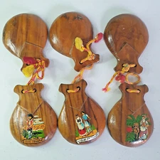 Vintage Spanish Wooden Castanets x 3 Canary Islands "Islas Canarias"