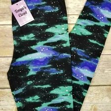 Green Blue Space Galaxy Print Leggings Galaxy Outer Space Night Sky ONE SIZE OS 