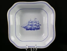 Spode Porcelain Ship Pepperell Blue Square Bowl