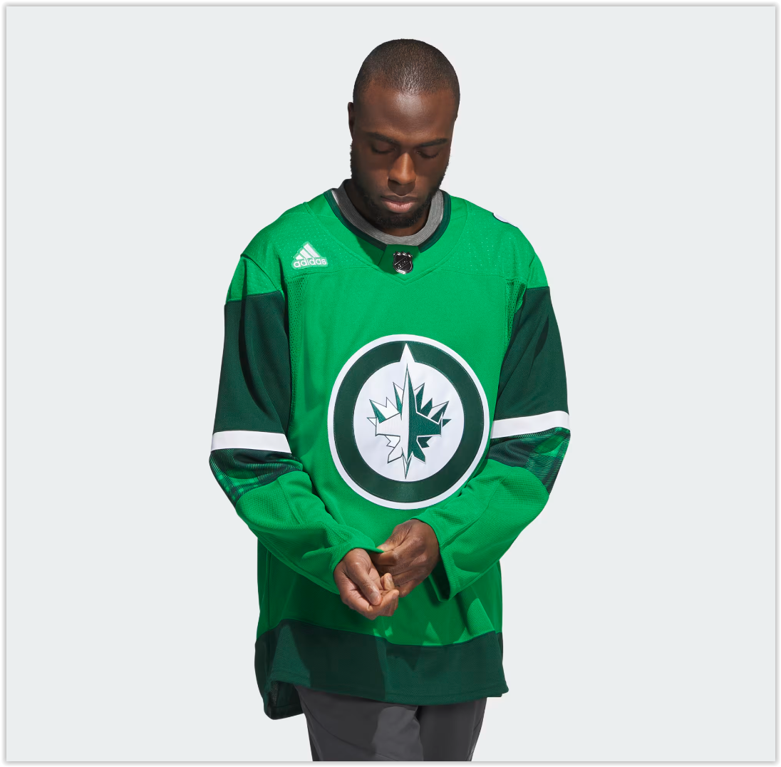 NWT Adidas NHL WINNIPEG JETS St Patricks Day Green Authentic
