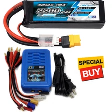 NHX Muscle Pack 3S 11.1V 2200mAh 25C Lipo Battery w/ XT60 / EZ6 Charger