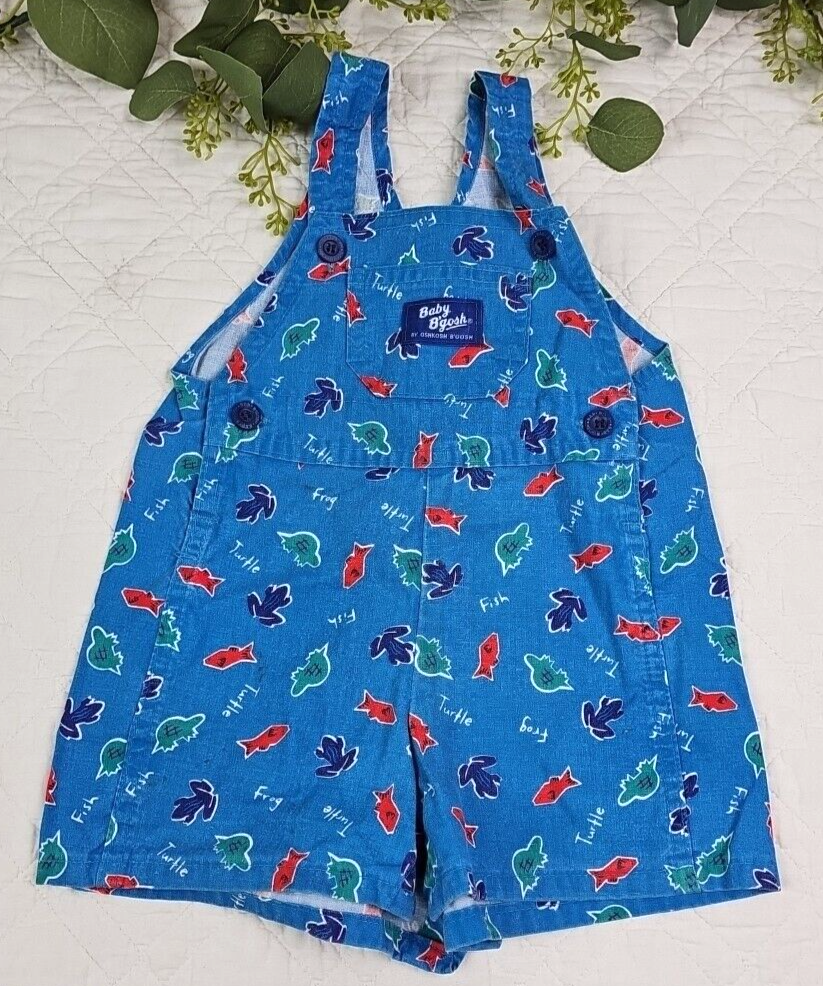 Baby B'Gosh Oshkosh Turtle Blue Overalls Frog Size 12 Month Made
