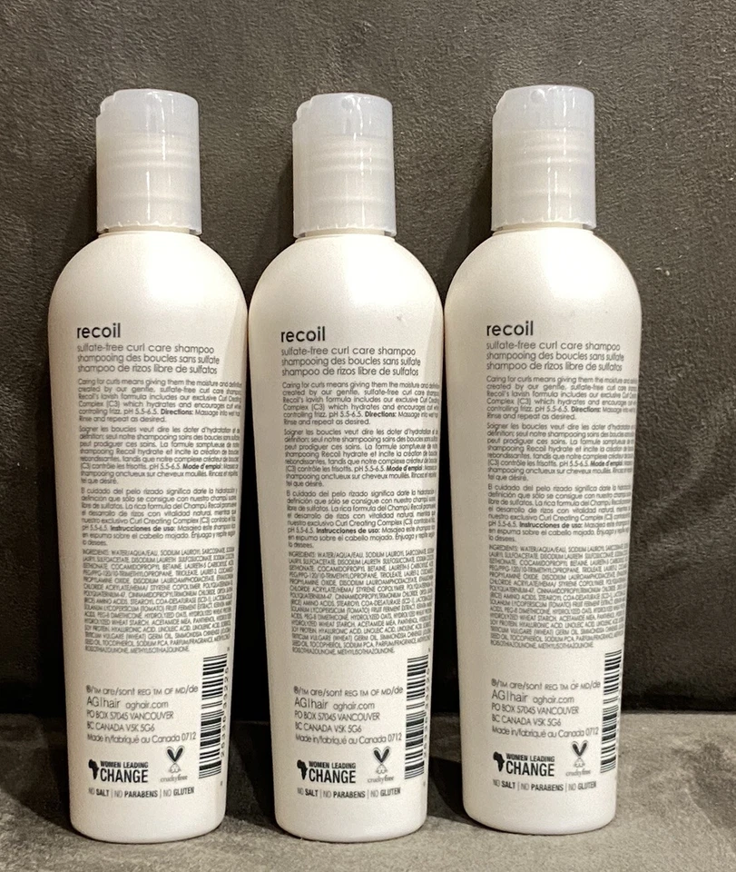 (3) PACK!!! AG RECOIL SULFATE-FREE CURL CARE SHAMPOO - 8 OZ EA - ORIGINAL BOTTLE - Image 2 of 4