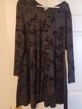 J For Justify Womens Size 1X Black Long Sleeve Dress With Burnt Out Flowers