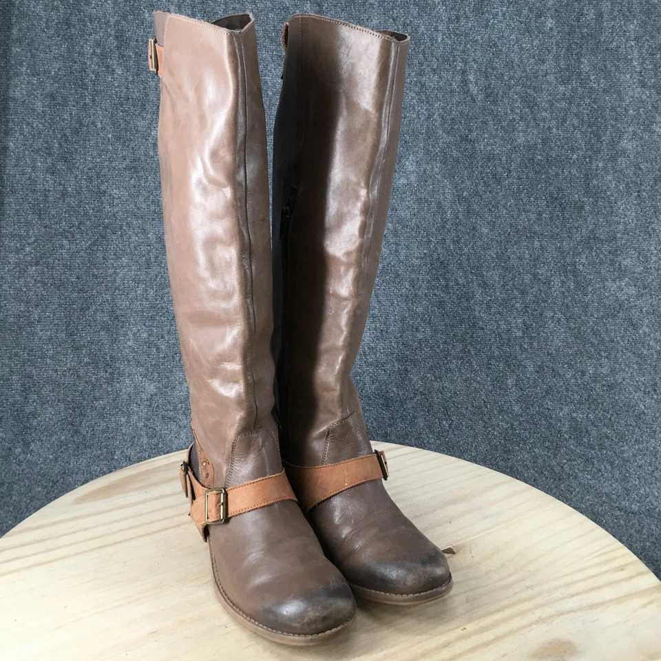 Botas Naughty Monkey para mujer 8 altas hasta la rodilla tacones altos cuero beige Foto 3 de 4