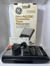 GE 3-5015 Slim AC/DC Cassette Tape Recorder w/ Power Converter Built-In Mic