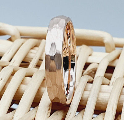 4mm Rose Gold Stylish Band for Him Her Hammered Rose Gold Tungsten Proposal Ring