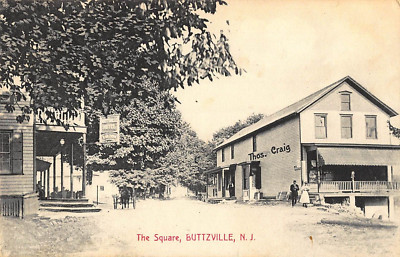 J3B18: THE SQUARE AT BUTTZVILLE, NJ: PHOTOTYPE POSTCARD 1913 POSTMARK